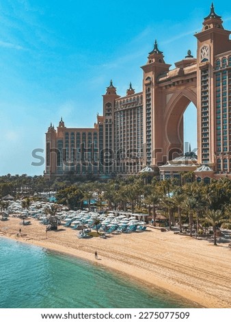 View from the promenade and tram monorail in The Palm Jumeirah island in Dubai, UAE Royalty-Free Stock Photo #2275077509