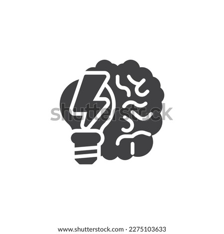 Brainstorming vector icon. Brain with lamp and lighting filled flat sign for mobile concept and web design. Ideas generating glyph icon. Symbol, logo illustration. Vector graphics