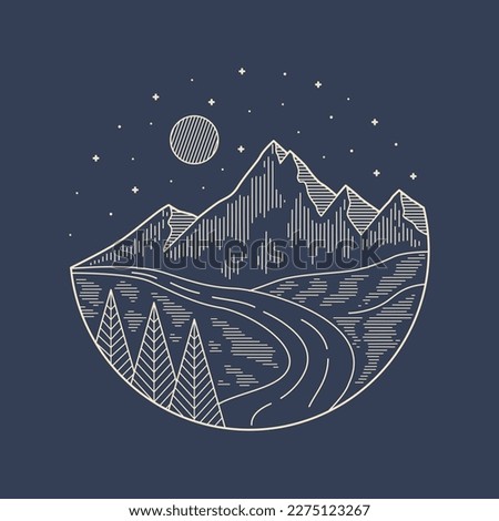 Night in the nature graphic illustration vector mono line art t-shirt design Royalty-Free Stock Photo #2275123267