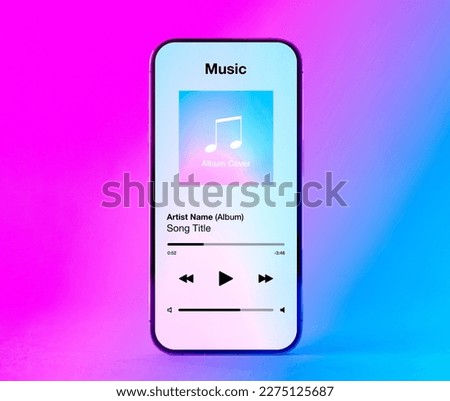 Sample interface of music player app on mobile phone Royalty-Free Stock Photo #2275125687