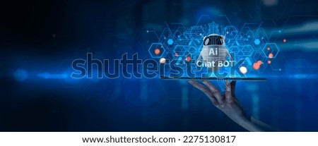 Artificial Intelligence,AI chat bot chat and Machine Learning concept.AI chat bot chat with businessman provide smart solution to solving business task,engine offer smart response conversation data
