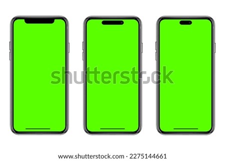 Smartphone frameless mockup. Studio shot of green screen smartphone with blank screen for Infographic Global Business web site design app Content for technology smart phone4 Clipping Path.
