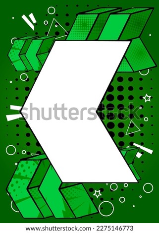 White, Blank Comic book arrow on green background poster. Comics abstract Symbol. Retro pop art Direction Sign.