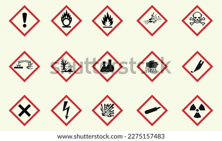 Chemistry lab safety symbols, Chemistry warning labels vector illustration. Danger and safety warning sign.
