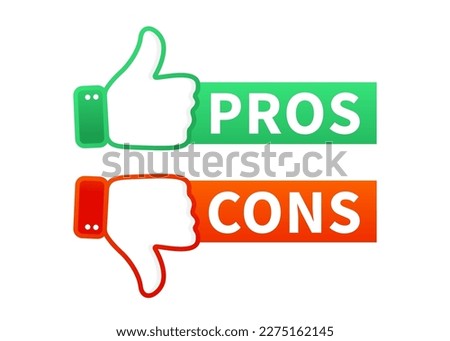 Pros cons in flat style. Flat icon. Check mark icon. With thumb up and down. Banner for social networks and web banners. Vector illustration Royalty-Free Stock Photo #2275162145