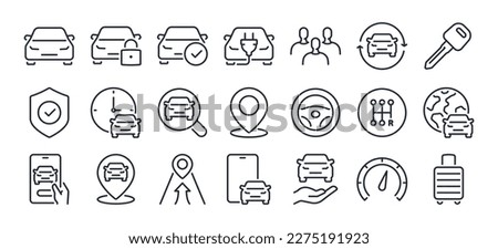 Car rental and sharing concept editable stroke outline icons set isolated on white background flat vector illustration. Pixel perfect. 64 x 64. Royalty-Free Stock Photo #2275191923