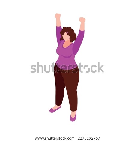 Isometric feminism body positive icon with plus size woman 3d vector illustration