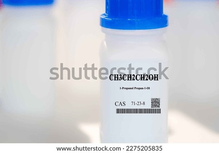 CH3CH2CH2OH 1-propanol propan-1-ol CAS 71-23-8 chemical substance in white plastic laboratory packaging Royalty-Free Stock Photo #2275205835