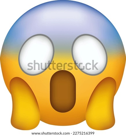 Screaming in fear emoji. Horror and fright emoticon. Yellow face with blue forehead, big scared eyes and long, open mouth. Royalty-Free Stock Photo #2275216399