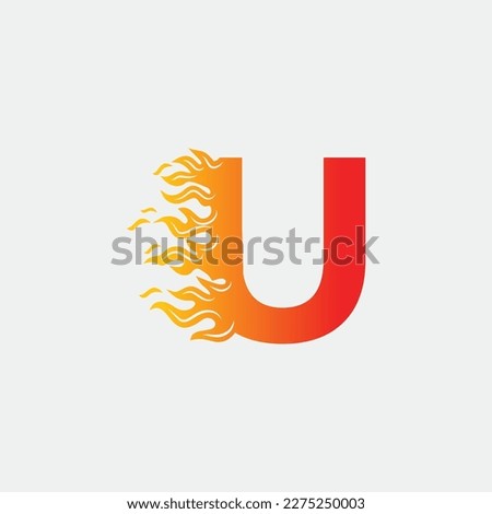 Initial letter U and fire shape with ribbon logo style in gradient color. U letter logo, fire flames logo design.
