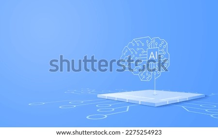 3D artificial intelligence with circuit electric background. Digital futuristic big data visualization and human brain machine learning. vector banner art illustration. Royalty-Free Stock Photo #2275254923