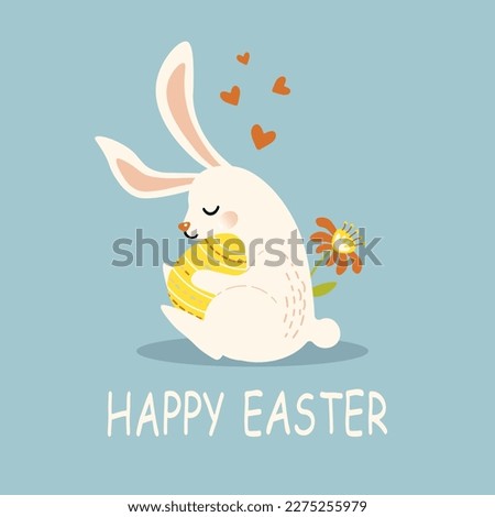 square easter banner with cute bunny hugging easter egg