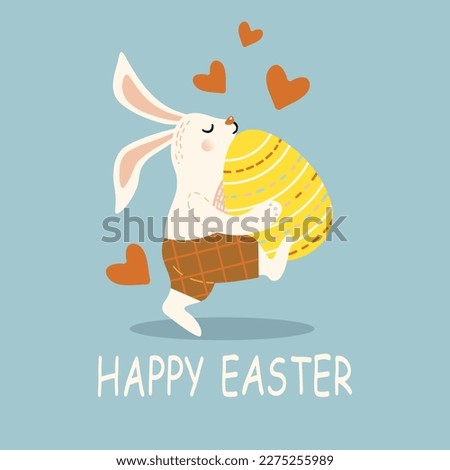 cute bunny holding egg happy easter