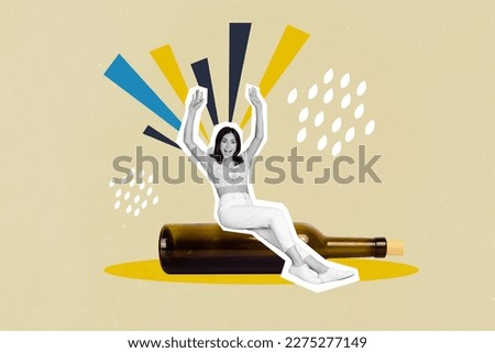 Photo creative 3d collage picture artwork of overjoyed girl rejoice success enjoy celebrations hooray yes isolated on drawing background