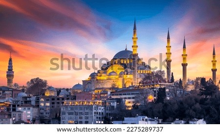 Suleymaniye Mosque Ottoman imperial mosque at sunset, Historical Suleymaniye Mosque  Istanbul most popular tourism destination of Turkey, Golden Horn, Istanbul, Turkiey, Royalty-Free Stock Photo #2275289737