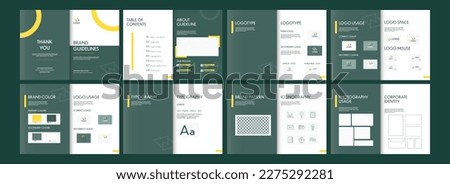 Brand Guidelines Templates Layout, Brand Book, Corporate Identity, Guide Book Presentation Against Teal Green Background.