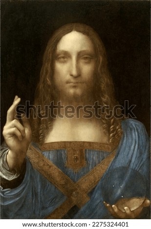 stylized vector version of Leonardo da Vinci. The Savior of the World (Salvator Mundi) Royalty-Free Stock Photo #2275324401