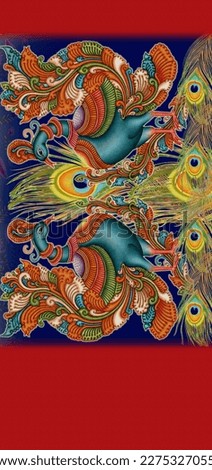 Peacock illustration outline textile design 