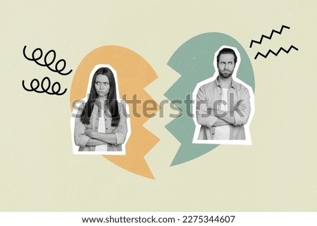 Collage image picture poster of sad unhappy people suffer family problem trouble isolated on painted background