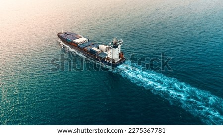cargo container ship full speed sailing in sea to import export goods of international  and worldwide, by container ship Transport, business and industry delivery service, photography aerial view