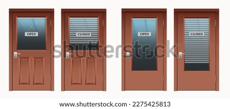 Vector illustration shop doors. Signs open and closed