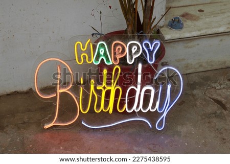 Happy Birthday neon sign the banner, shining light signboard collection.
