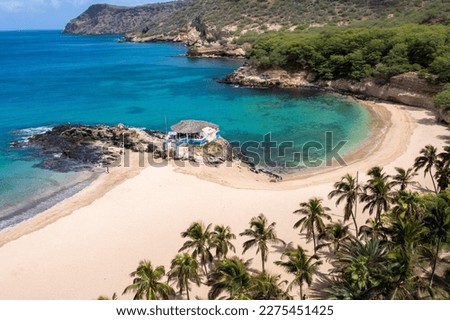 Aerial view of Tarrafal beach in Santiago island in Cape Verde - Cabo Verde Royalty-Free Stock Photo #2275451425