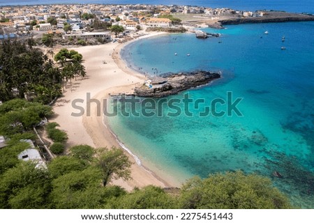 Aerial view of Tarrafal beach in Santiago island in Cape Verde - Cabo Verde Royalty-Free Stock Photo #2275451443