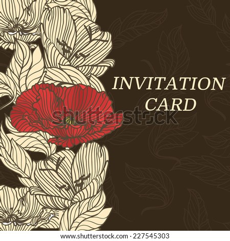 Stylish INVITATION. Floral background With Red Flowers 
