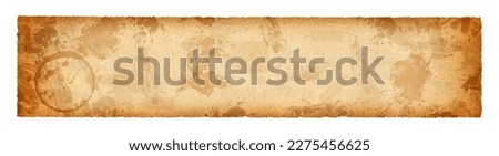 Long wide panoramic background texture, sheet of grunge paper. Old scroll banner isolated on white background.