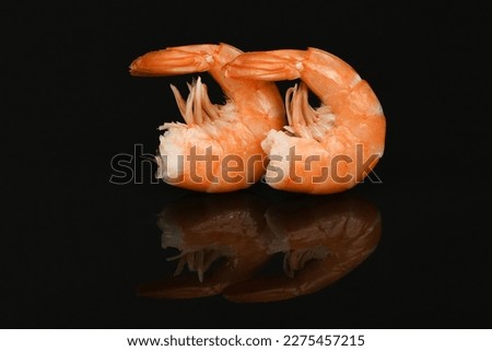 Shrimp isolated on acrylic black background. High resolution photo. Full depth of field.