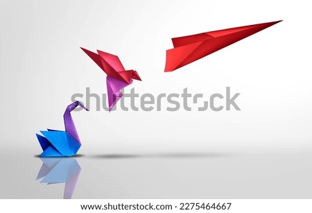 Transform and succeed or Success transformation and improving as a leadership in business through innovation and evolution concept with paper origami changed for the better.  Royalty-Free Stock Photo #2275464667