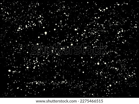 Yellow paint ink splatter on black background.  Night stars sky. Vector illustration