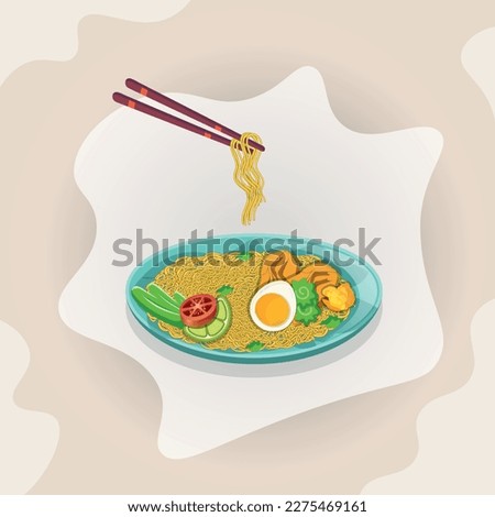 Creative Asian Food Ramen Illustration Clip Art Design, Minimal Asian Food Vector Spicy Design. Best Creative Ramen Illustration Clip Art Design, Art With Hi-Quality.