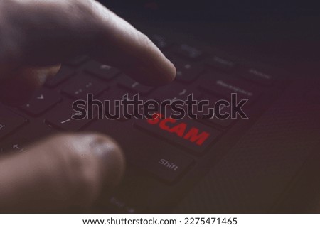 Scam word on PC keyboard. High quality photo