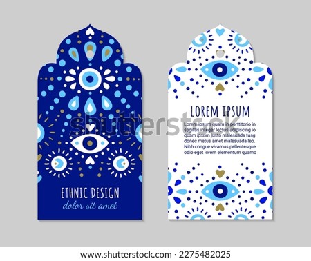 Turkish evil eye symbol tags. Protection from the spoilage signs. Oriental tag curly shaped design. Ethnic arabian ornamental label. Asian brochure template. Eastern style EPS 10 vector illustration Royalty-Free Stock Photo #2275482025