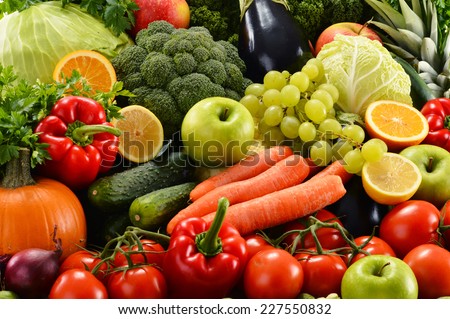 Composition with assorted raw organic vegetables Royalty-Free Stock Photo #227550832