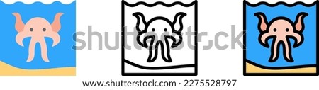 Ocean, octopus vector icon in different styles. Line, color, filled outline