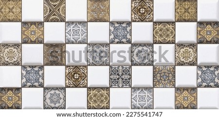 Seamless vintage pattern with an effect of attrition. Patchwork tiles. Hand drawn seamless abstract pattern from tiles. Azulejos tiles patchwork. Portuguese and Spain decor. Hexagon pattern