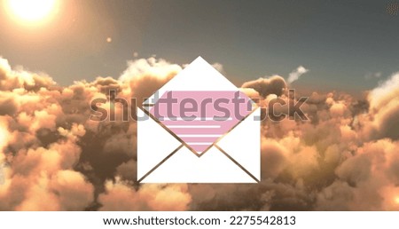 Composition of email envelope icon over clouds. Global networks, social media, cloud computing and data processing concept digitally generated image.