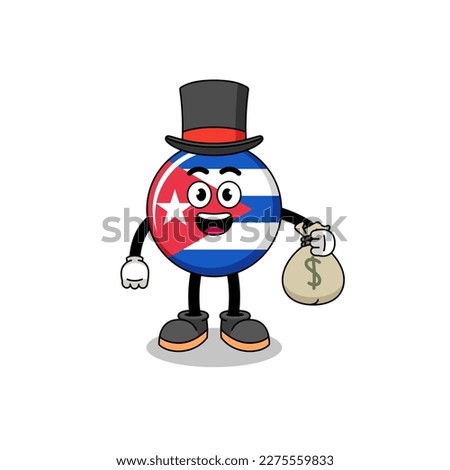 cuba flag mascot illustration rich man holding a money sack , character design