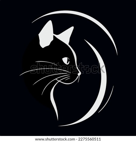 Black and white cat in cartoon style. Vector illustration isolated on white background.
