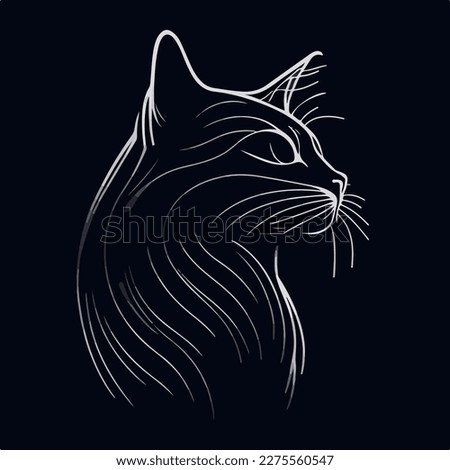 Black and white cat in cartoon style. Vector illustration isolated on white background.