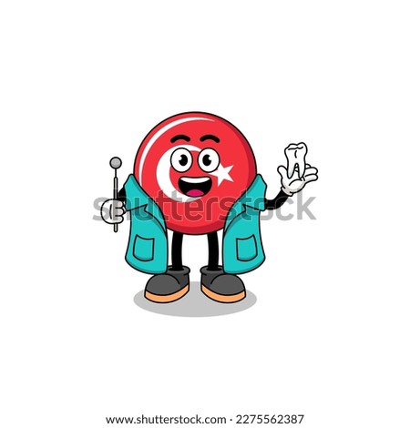 Illustration of turkey flag mascot as a dentist , character design