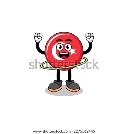 Character Illustration of turkey flag playing hula hoop , character design