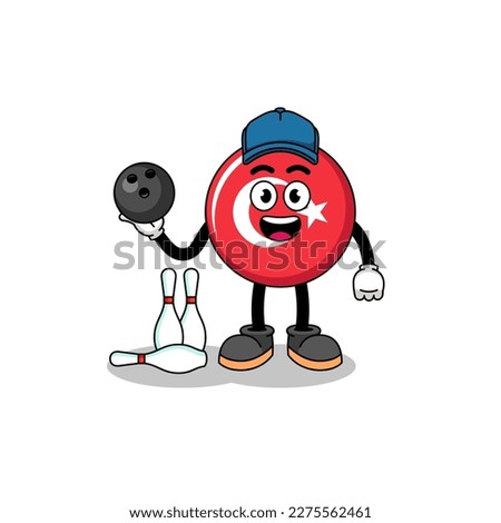 Mascot of turkey flag as a bowling player , character design