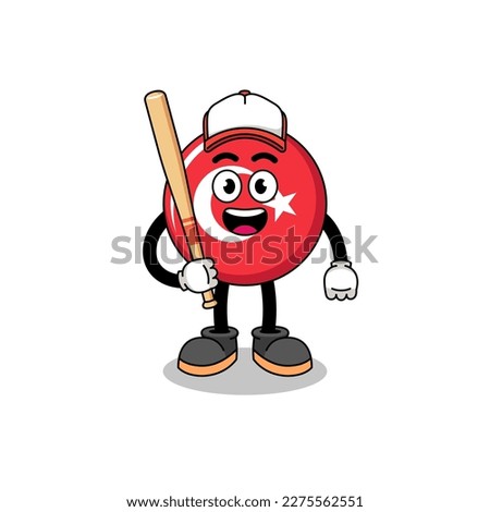 turkey flag mascot cartoon as a baseball player , character design