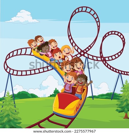 Cartoon little kid play in roller coaster Royalty-Free Stock Photo #2275577967