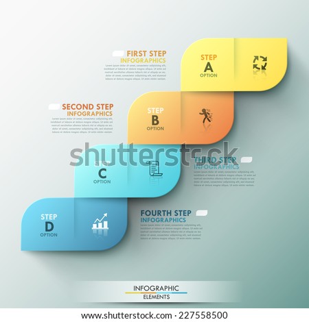 Modern infographics options template with paper shapes, icons and text for 4 options. Vector. Can be used for web design and workflow layout