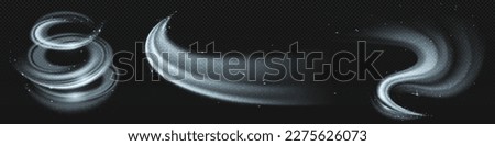 Realistic set of snow storm or wind swirls isolated on transparent background. Vector illustration of white spiral, wave, curve vortex effect. Symbol of fresh air, blizzard, magic power speed, tornado Royalty-Free Stock Photo #2275626073